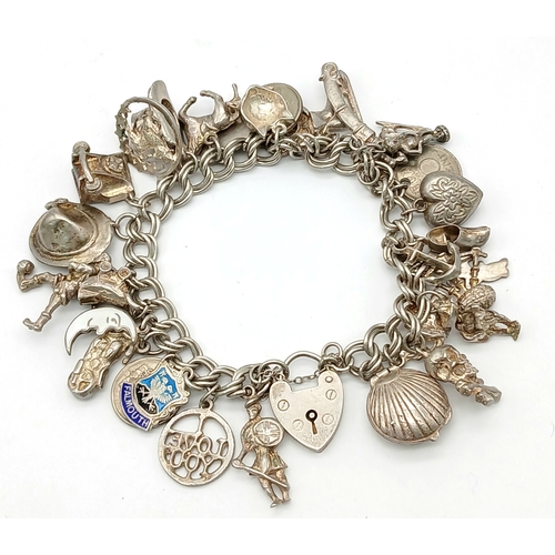 1347 - Vintage SILVER CHARM BRACELET.Having SILVER DOUBLE LINKS with HEART PADLOCK CLASP. Absolutely packed... 