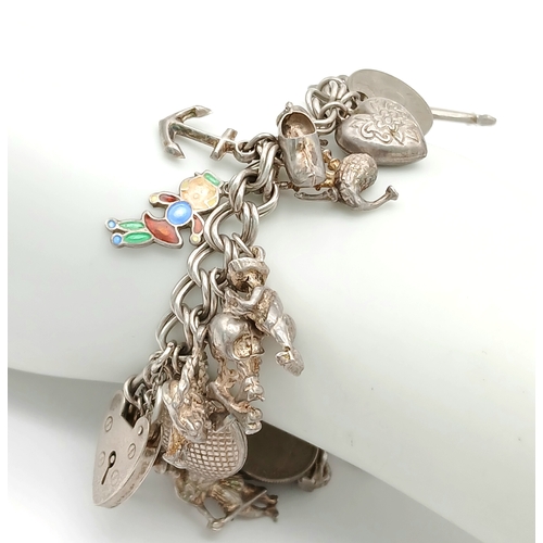 1347 - Vintage SILVER CHARM BRACELET.Having SILVER DOUBLE LINKS with HEART PADLOCK CLASP. Absolutely packed... 