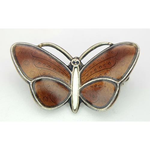 1640 - A vintage 925 Norway silver enamel butterfly brooch. Total weight 3G.