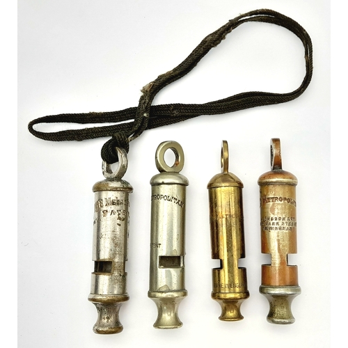 1295 - A Parcel of Four Mid Twentieth Century Metropolitan Police or Similar Whistles.