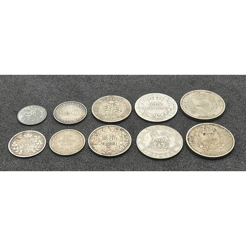 1306 - Ten Pre 1920 Silver World Coins. 22g