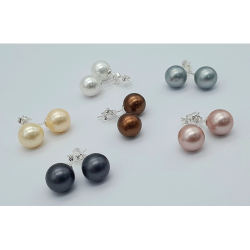 1300 - Six Pairs of South Sea Pearl Shell Stud Earrings.