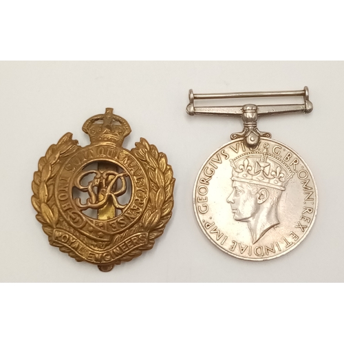 1636 - A WW2 Service Medal plus WW2 Royal Engineers Badge.