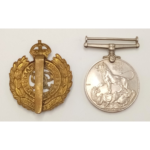 1636 - A WW2 Service Medal plus WW2 Royal Engineers Badge.