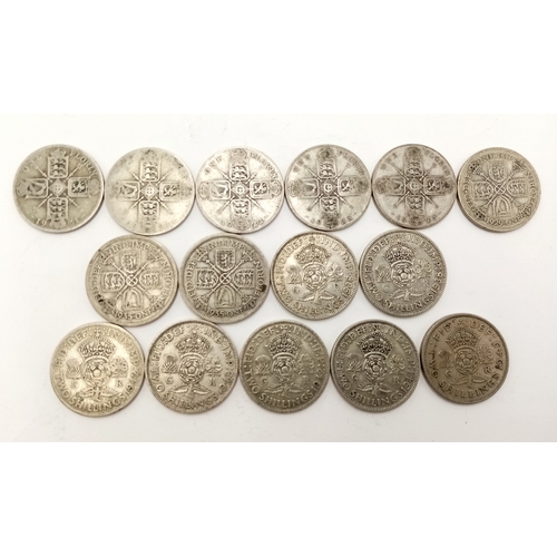 1691 - 15 Pre 1947 Silver Florin Coins. Please see photos for conditions. 166g