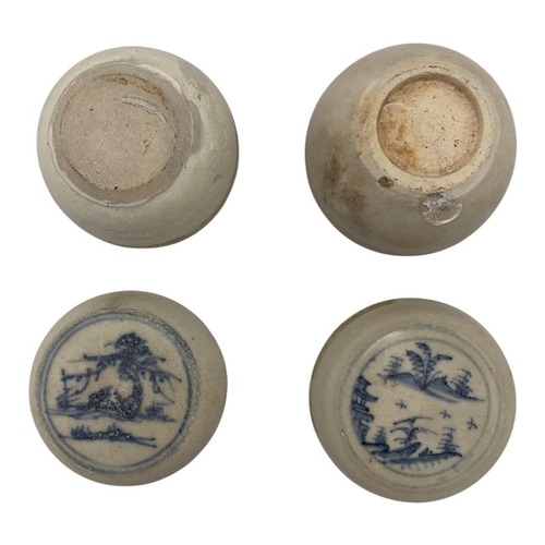 1141 - A Pair of antique Chinese Qing dynasty Blue and White Porcelain Lidded powder Boxes. Crack glazed Ha... 