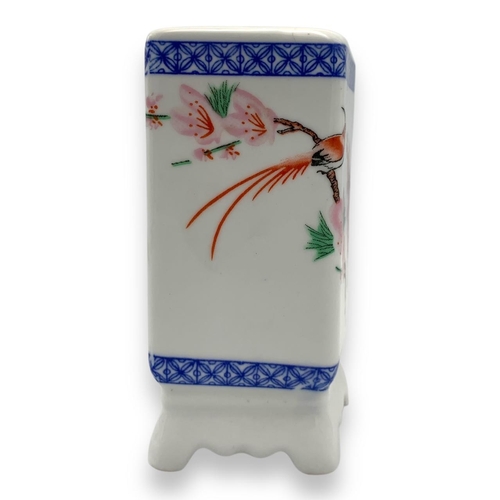 919 - A Pair of vintage Chinese Porcelain Square Brush Pots. Hand-painted porcelain exterior featuring int... 