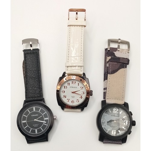 1211 - Three  Men’s Sports and Fashion Quartz Watches by Strada. All Have had replacement batteries fitted ... 