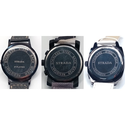 1211 - Three  Men’s Sports and Fashion Quartz Watches by Strada. All Have had replacement batteries fitted ... 