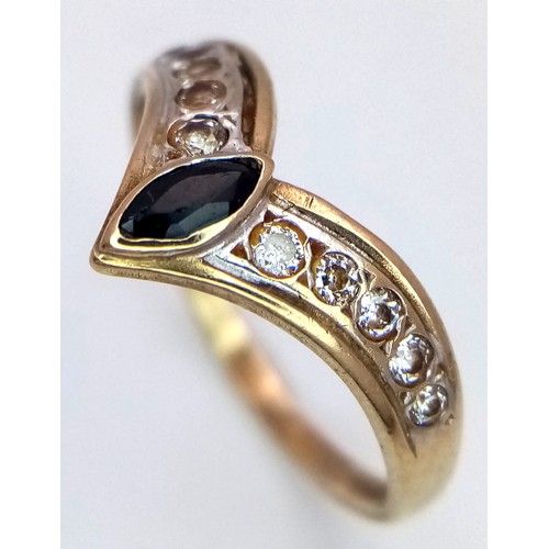 196 - Fabulous 9 CARAT GOLD CHEVRON RING , Set to top  with Sparkling ZIRCONIA and BLACK SPINEL. Fully hal... 