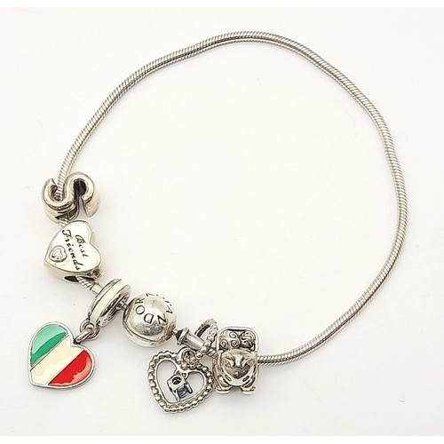 1188 - A Pandora Silver Bracelet with Charms. Original packaging.