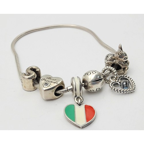 1188 - A Pandora Silver Bracelet with Charms. Original packaging.