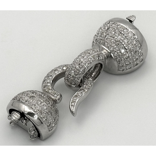84 - A Fancy 14K White Gold and Diamond Encrusted Six Row Necklace Clasp. 23.3g total weight.