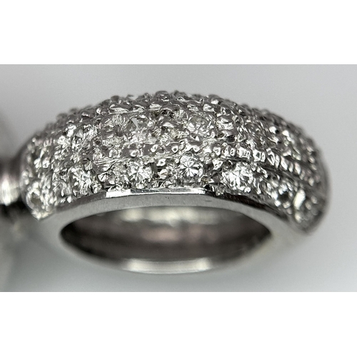 84 - A Fancy 14K White Gold and Diamond Encrusted Six Row Necklace Clasp. 23.3g total weight.