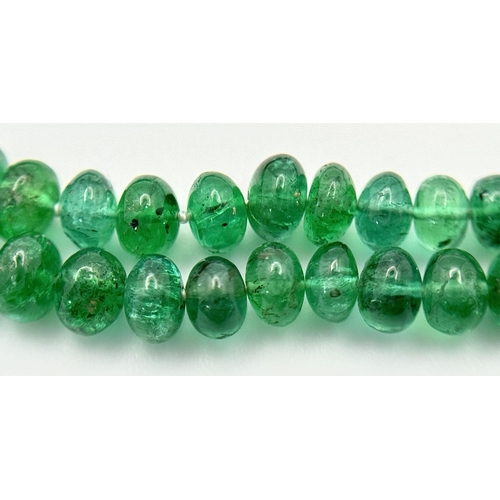 28 - An Emerald Small Rondelle Necklace with Seed Pearl and Diamond Glitterball Fancy Spacers. 18K gold a... 
