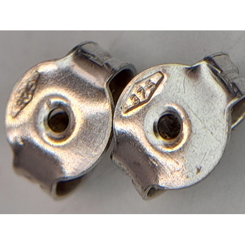 385 - A Pair of Designer 'Browns' 9K Gold and Blue Sapphire Trillion Cut Stud Earrings. 1.2g. Come with a ... 