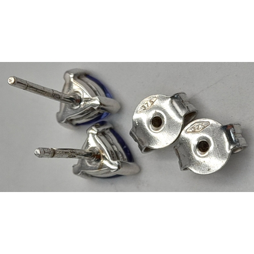 385 - A Pair of Designer 'Browns' 9K Gold and Blue Sapphire Trillion Cut Stud Earrings. 1.2g. Come with a ... 