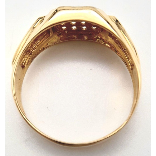 389 - A GENTS 9K GOLD PINKY RING WITH DIAMOND FRONT .   3.2gms    size W