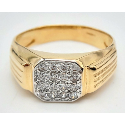 389 - A GENTS 9K GOLD PINKY RING WITH DIAMOND FRONT .   3.2gms    size W