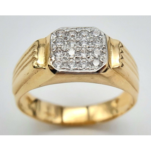 389 - A GENTS 9K GOLD PINKY RING WITH DIAMOND FRONT .   3.2gms    size W