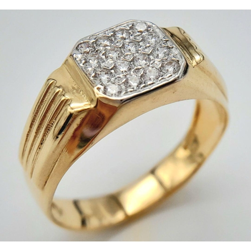 389 - A GENTS 9K GOLD PINKY RING WITH DIAMOND FRONT .   3.2gms    size W
