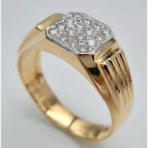 389 - A GENTS 9K GOLD PINKY RING WITH DIAMOND FRONT .   3.2gms    size W