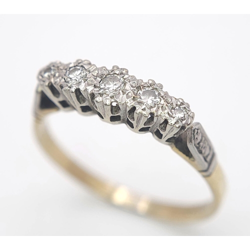 417 - A Vintage 18K Gold and Platinum Five Diamond Ring. Size Q. 2.9g total weight.