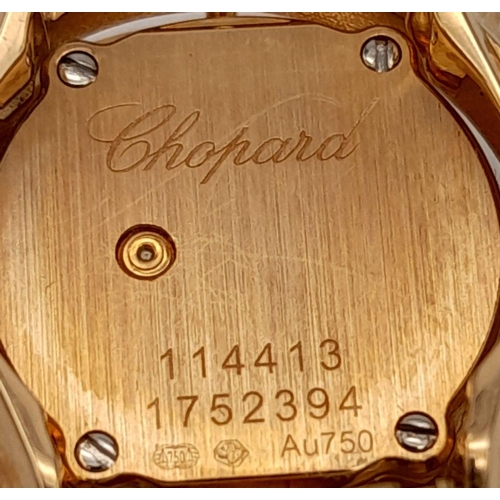 175 - A SOLID 18K GOLD CHOPARD LADIES WATCH WITH FABULOUS PINK MOTHER OF PEARL DIAL, NEEDS LUG AND STRAP (... 