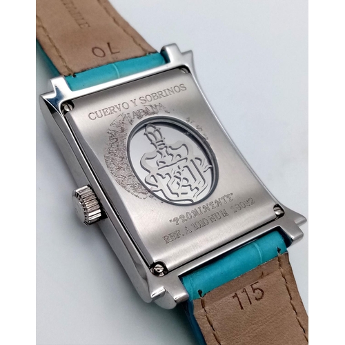 685 - A Cuervo Sobrinos Habana Automatic Ladies Watch. Blue leather strap. Stainless steel case - 29mm. Bl... 