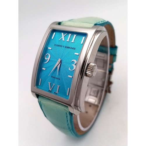 685 - A Cuervo Sobrinos Habana Automatic Ladies Watch. Blue leather strap. Stainless steel case - 29mm. Bl... 