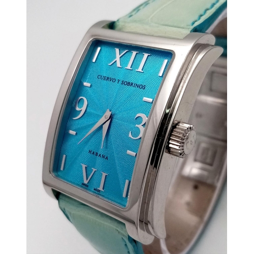 685 - A Cuervo Sobrinos Habana Automatic Ladies Watch. Blue leather strap. Stainless steel case - 29mm. Bl... 