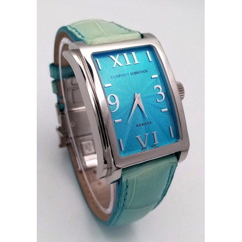 685 - A Cuervo Sobrinos Habana Automatic Ladies Watch. Blue leather strap. Stainless steel case - 29mm. Bl... 