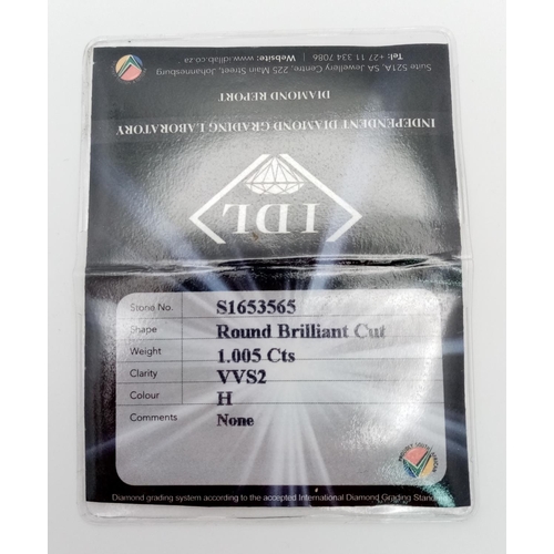 161 - A 1.005ct Brilliant Round Cut Diamond. VVS2 Clarity. H Colour. IDL certificate.