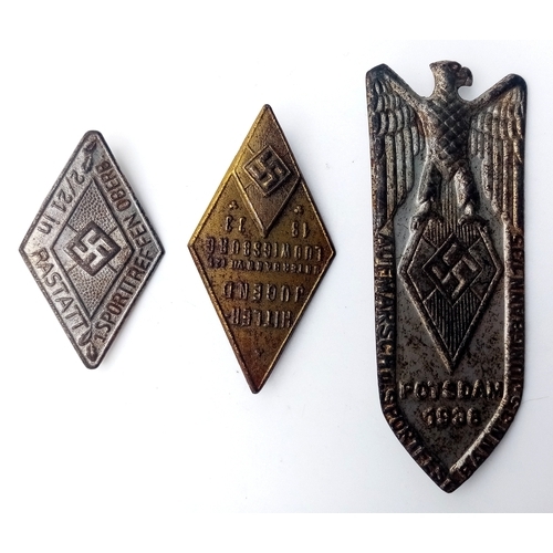 284 - Three 3rd Reich Hitler Youth Tinnie Badges.