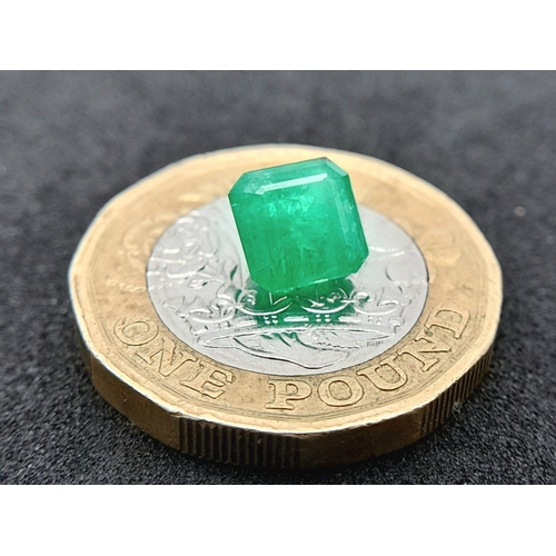 734 - A 1.66ct NATURAL EMERALD IN EMERALD SHAPE , COMES WITH THE INDEPENDANT LABORATORY REPORT.