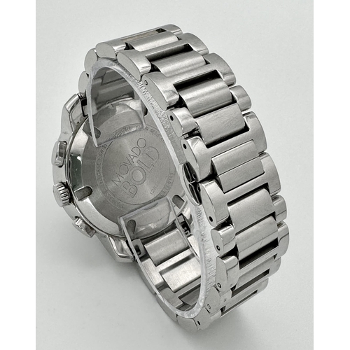 399 - A Movado Bold Quartz Chronograph Watch. Stainless steel bracelet and case - 40mm. Silver and white d... 