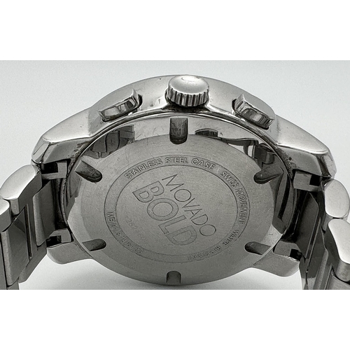 399 - A Movado Bold Quartz Chronograph Watch. Stainless steel bracelet and case - 40mm. Silver and white d... 