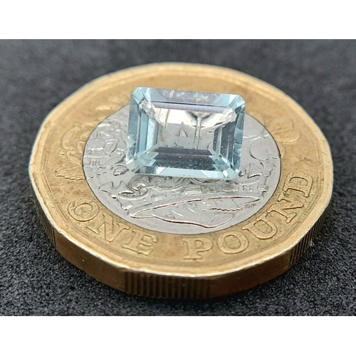 720 - A 1.71ct NATURAL AQUAMARINE IN EMERALD SHAPE , COMES WITH INDEPENDANT LABORATORY REPORT .