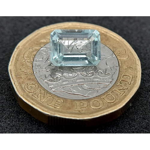 713 - A 1.75ct NATURAL AQUAMARINE IN EMERALD SHAPE, COMES WITH INDEPENDANT LABORATORY REPORT.