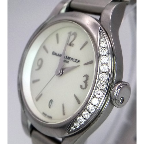 413 - A Baume and Mercier Diamond Quartz Ladies Watch. Stainless steel bracelet and case - 30mm. Diamond b... 