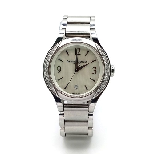 413 - A Baume and Mercier Diamond Quartz Ladies Watch. Stainless steel bracelet and case - 30mm. Diamond b... 