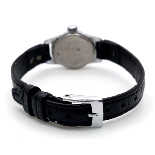 427 - A Vintage Lanco Mechanical Ladies Watch. Black leather strap. Stainless steel case - 18mm. In workin... 