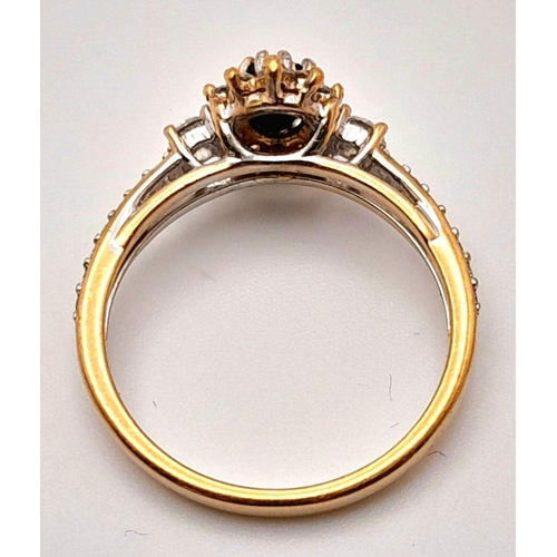 446 - An 18K Gold Sapphire and White Stone Ring. Size N. 3.3g