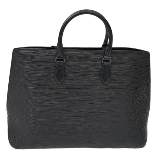 692 - A Montblanc Black 4810 Tote Bag. Textured leather exterior with silver-toned hardware, two rolled le... 