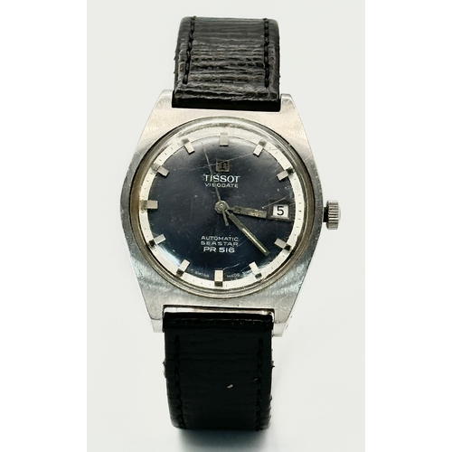 741 - A Vintage Tissot Automatic Seastar PR 516 Gents Watch. Black leather strap. Stainless steel case - 3... 