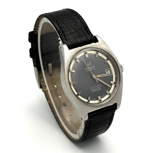 741 - A Vintage Tissot Automatic Seastar PR 516 Gents Watch. Black leather strap. Stainless steel case - 3... 