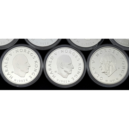 748 - Ten Uncirculated Sterling Silver 1994 Winter Olympic, Lillehammer Commemorative Coins.  170g. In pla... 