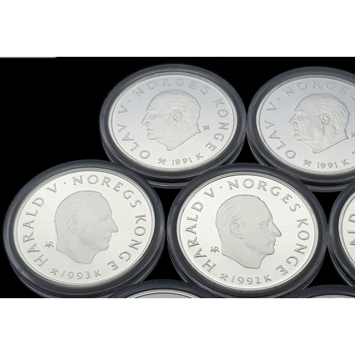 748 - Ten Uncirculated Sterling Silver 1994 Winter Olympic, Lillehammer Commemorative Coins.  170g. In pla... 