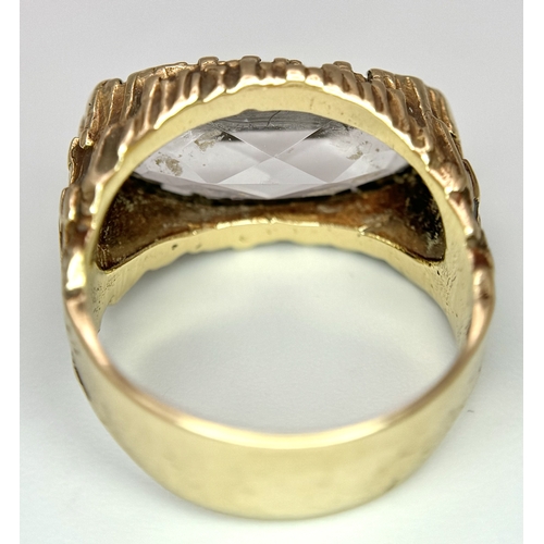 190 - A Vintage 9K Yellow Gold White Quartz Ring. Size N. 6.8g.
