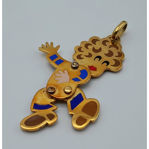 707 - An 18K Yellow Gold enamel Articulated Dancing Lady Pendant! 7cm. 17g.